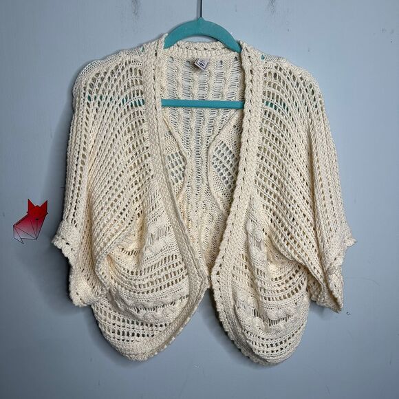 Vintage Y2K Cream Crochet Knit Shrug Bolero Cropped Cardigan Plus Size 2X - Picture 1 of 6